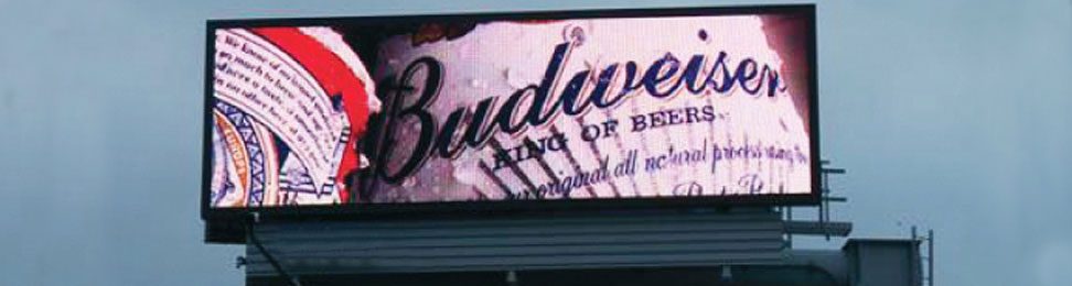 Electronic billboard with a Budweiser ad.